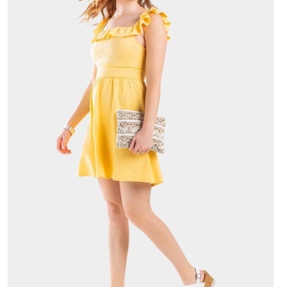 Sunflower yellow Embroidered boho Mini dress summer linen new with tags - Picture 1 of 13